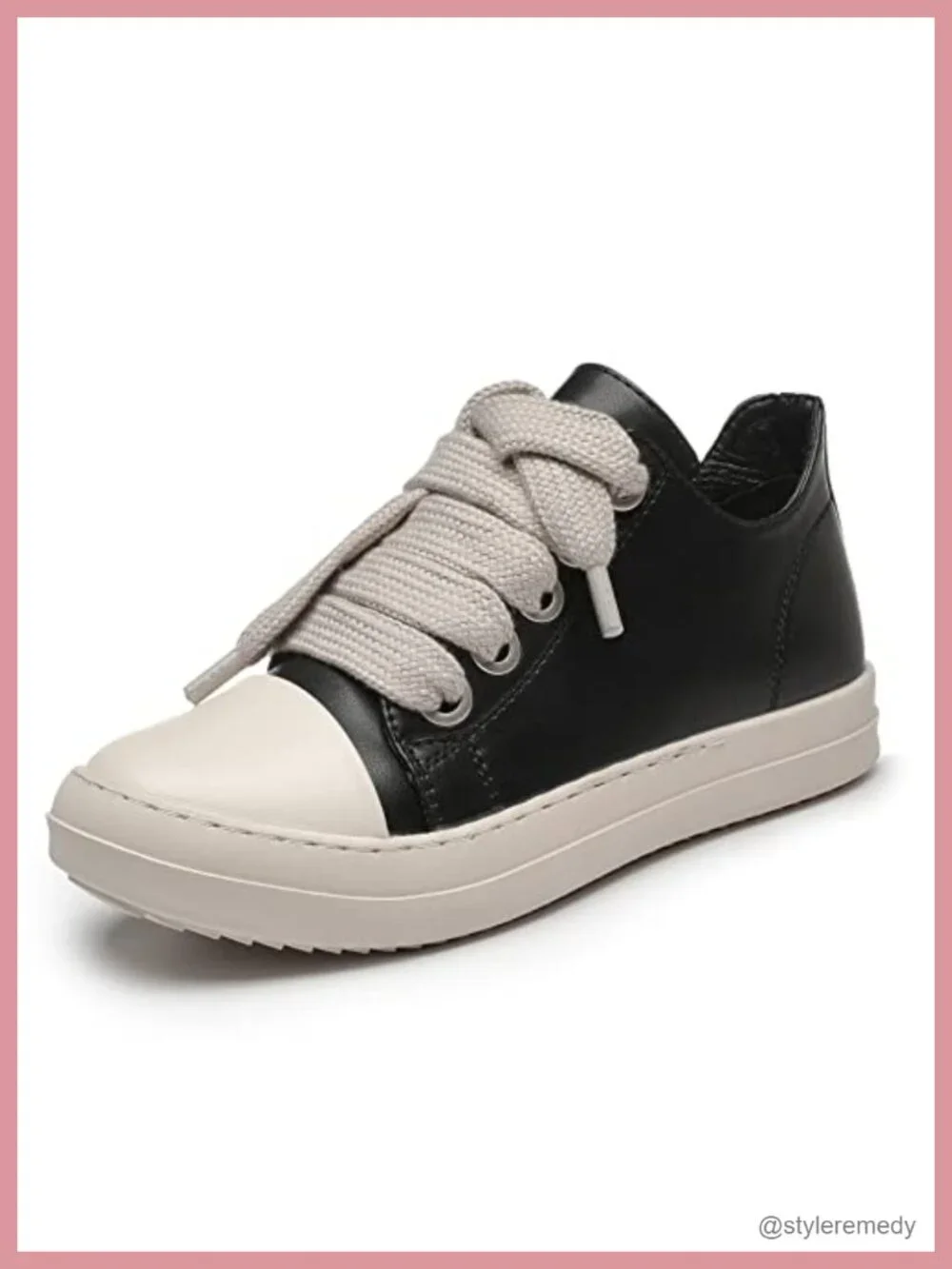 Women's PU Leather Low Top Platform Sneakers with Thick Laces Comfort Walking